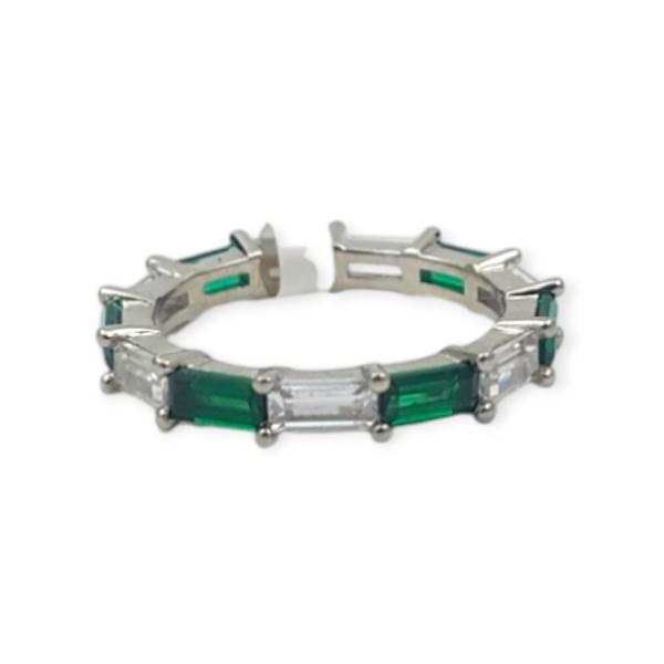 925 Sterling Silver Ladies Band with Beautiful Green and White Stone